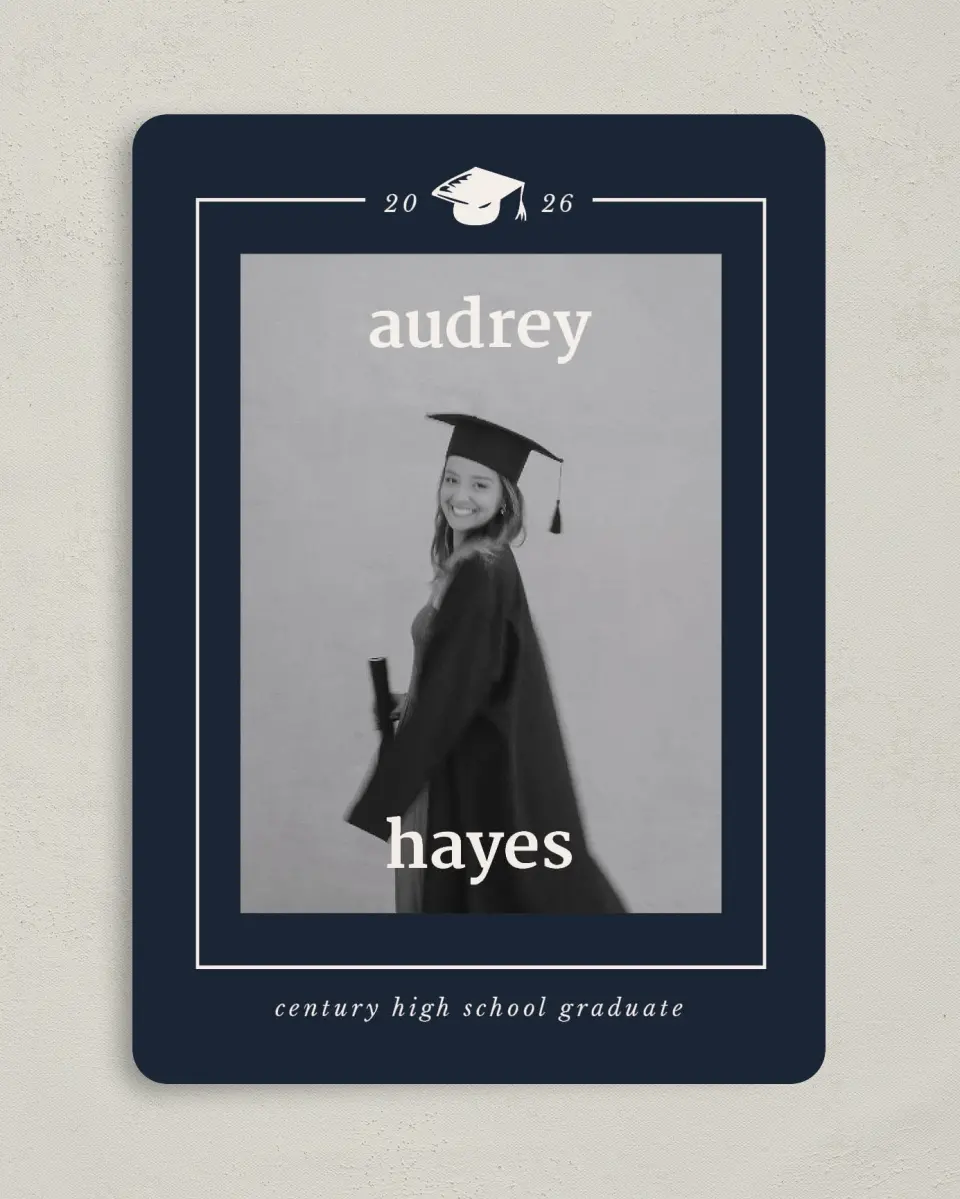This is a 5" x 7" Graduation Announcement Card called Framed Triumph printed in full color on Premium Smooth paper