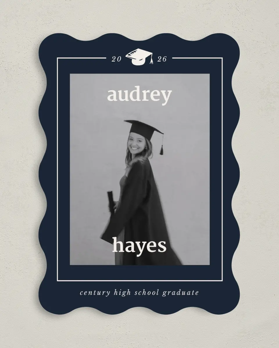 This is a 5" x 7" Graduation Announcement Card called Framed Triumph printed in full color on Premium Smooth paper
