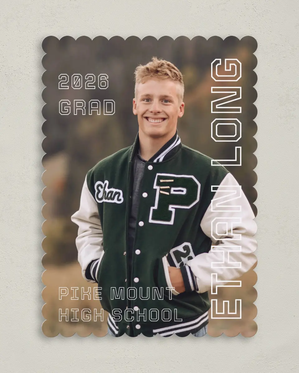 This is a 5" x 7" Graduation Announcement Card called Athletic Achievement printed in full color on Premium Smooth paper
