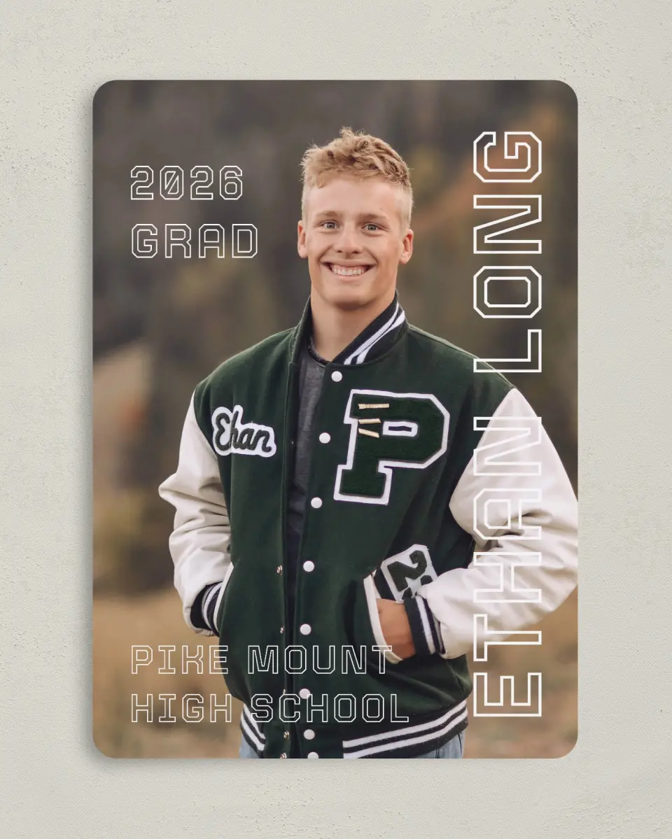 This is a 5" x 7" Graduation Announcement Card called Athletic Achievement printed in full color on Premium Smooth paper