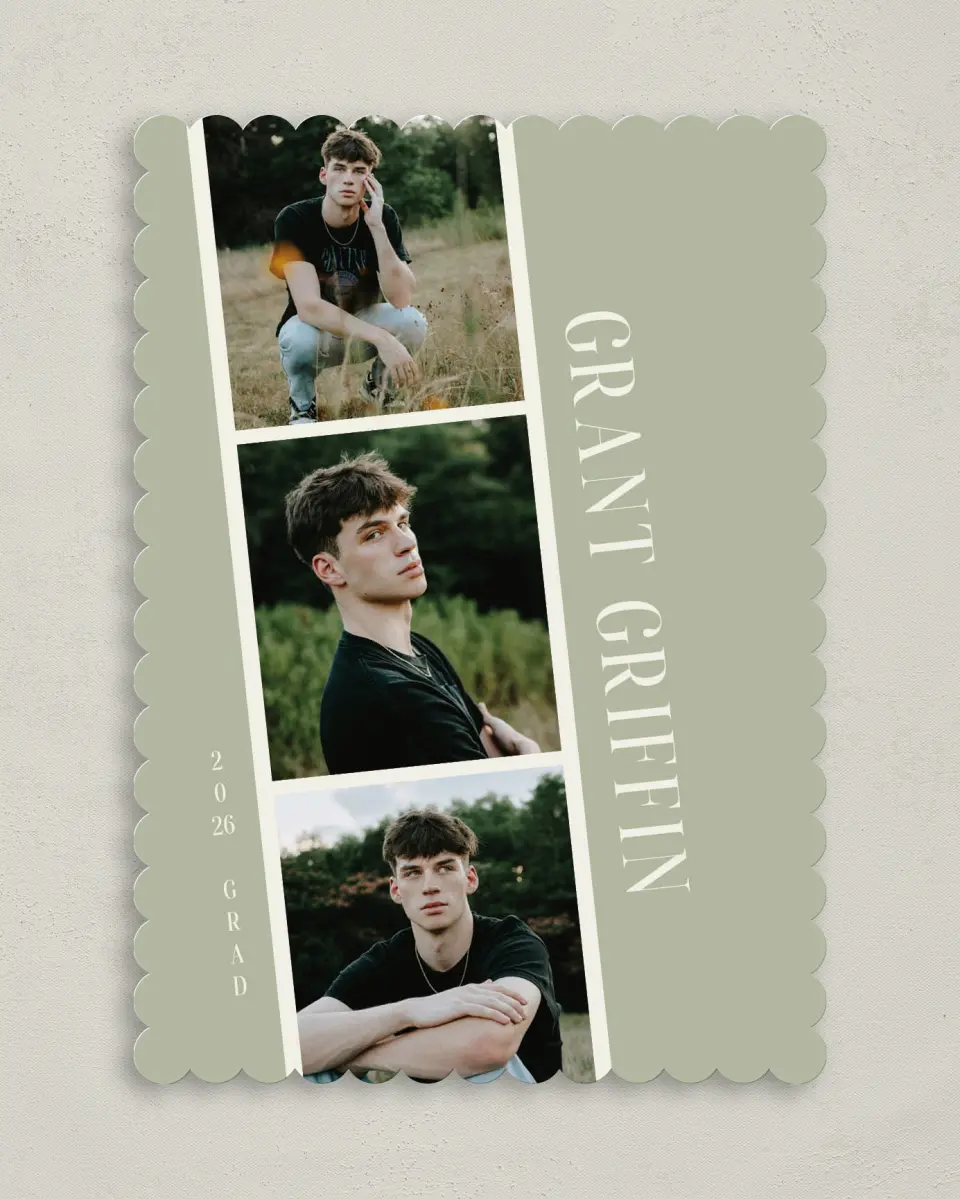 This is a 5" x 7" Graduation Announcement Card called Photo Booth printed in full color on Premium Smooth paper