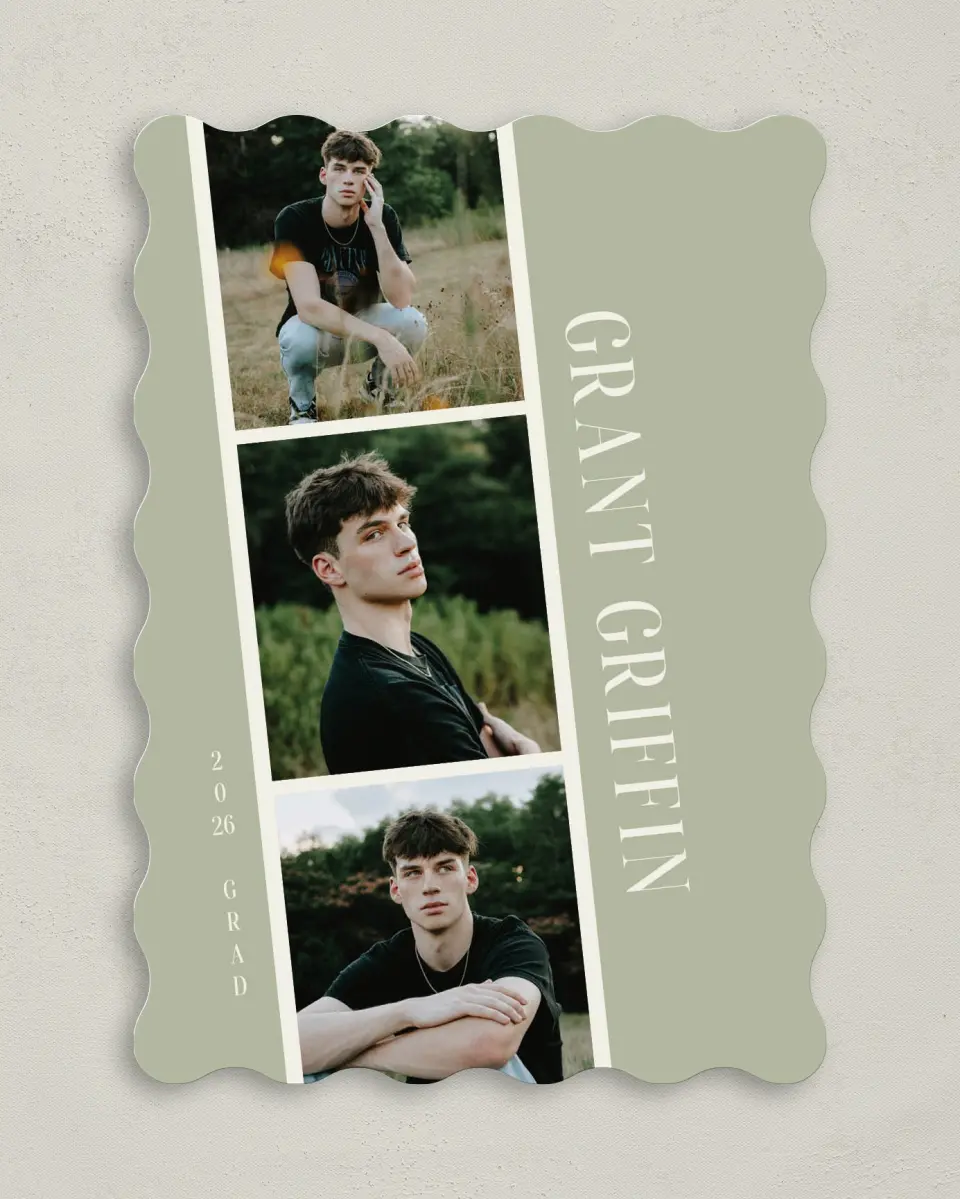 This is a 5" x 7" Graduation Announcement Card called Photo Booth printed in full color on Premium Smooth paper