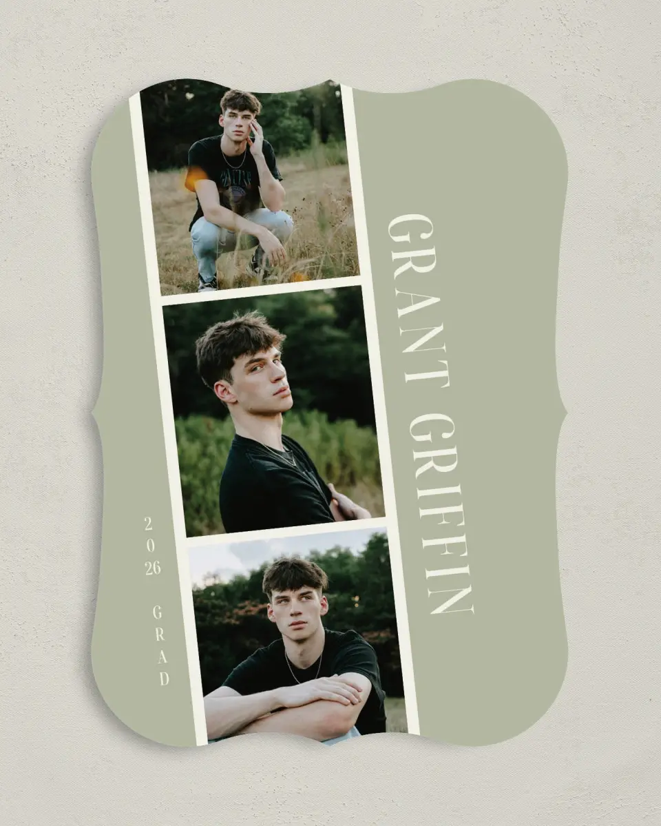 This is a 5" x 7" Graduation Announcement Card called Photo Booth printed in full color on Premium Smooth paper