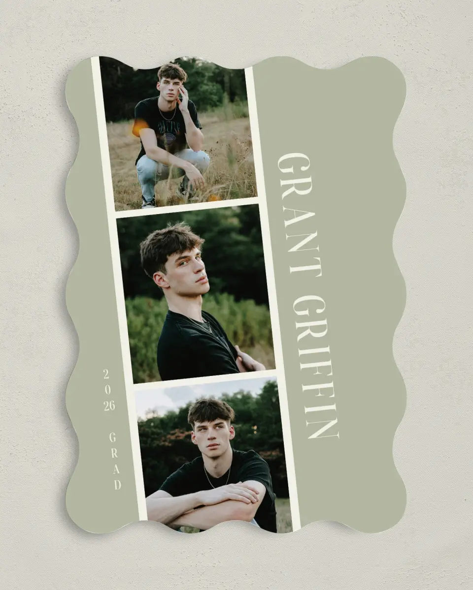 This is a 5" x 7" Graduation Announcement Card called Photo Booth printed in full color on Premium Smooth paper