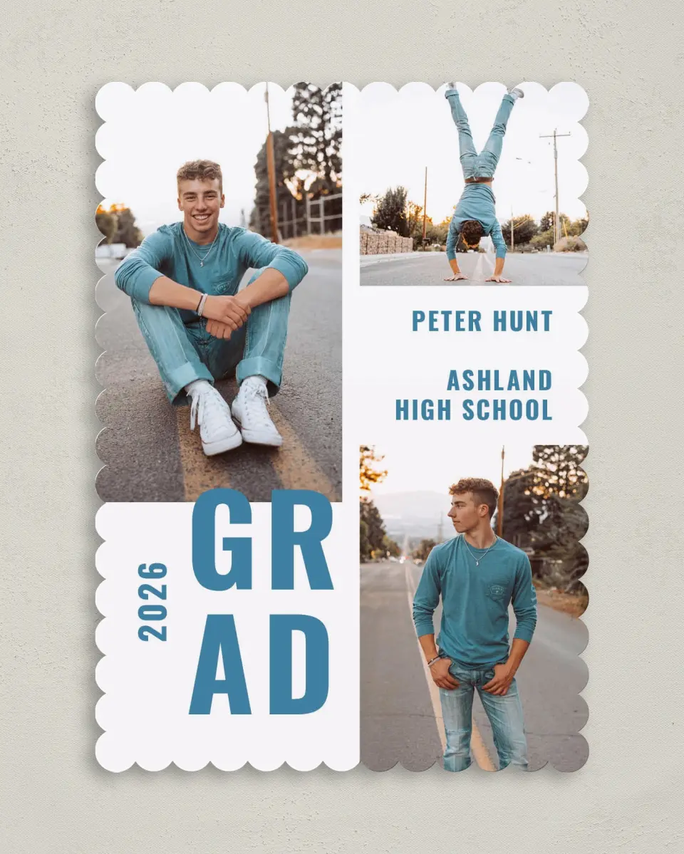 This is a 5" x 7" Graduation Announcement Card called Modern Milestone printed in full color on Premium Smooth paper