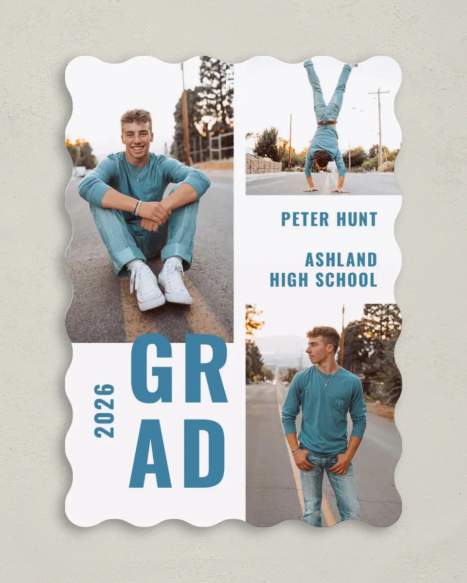 This is a 5" x 7" Graduation Announcement Card called Modern Milestone printed in full color on Premium Smooth paper