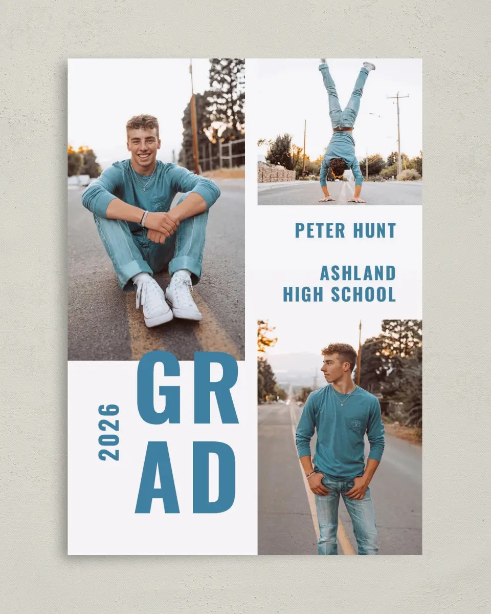 This is a 5" x 7" Graduation Announcement Card called Modern Milestone printed in full color on Premium Smooth paper
