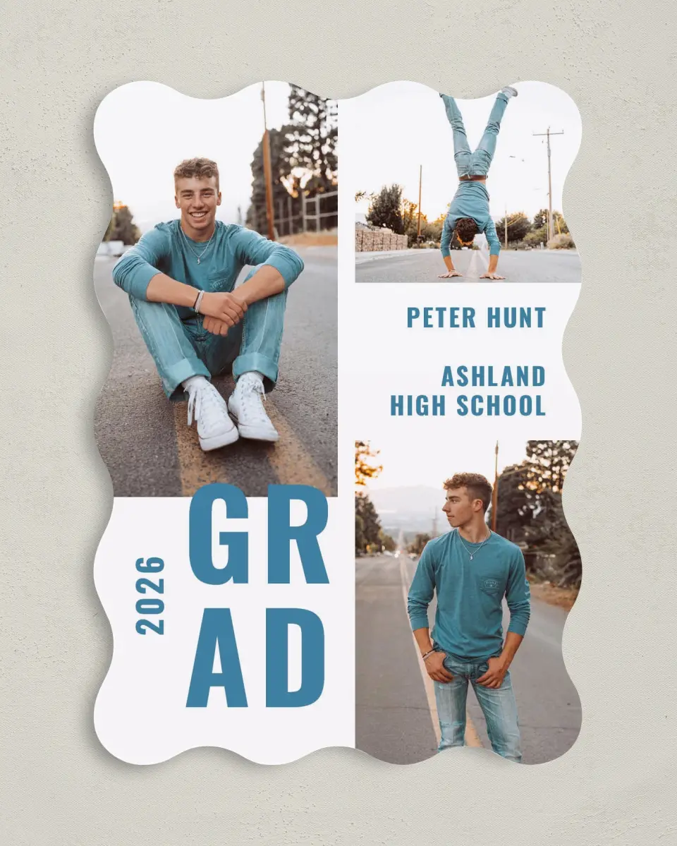 This is a 5" x 7" Graduation Announcement Card called Modern Milestone printed in full color on Premium Smooth paper