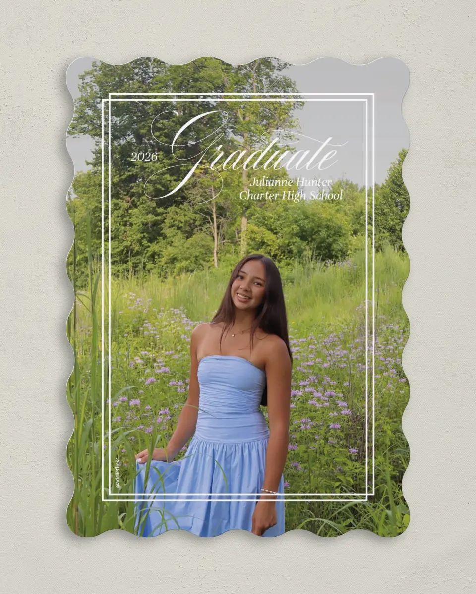 This is a 5" x 7" Graduation Announcement Card called Elegant Grad printed in full color on Premium Smooth paper
