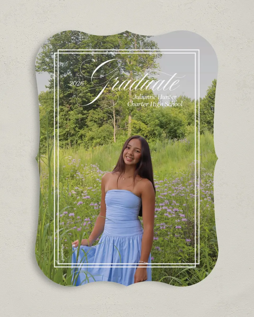 This is a 5" x 7" Graduation Announcement Card called Elegant Grad printed in full color on Premium Smooth paper