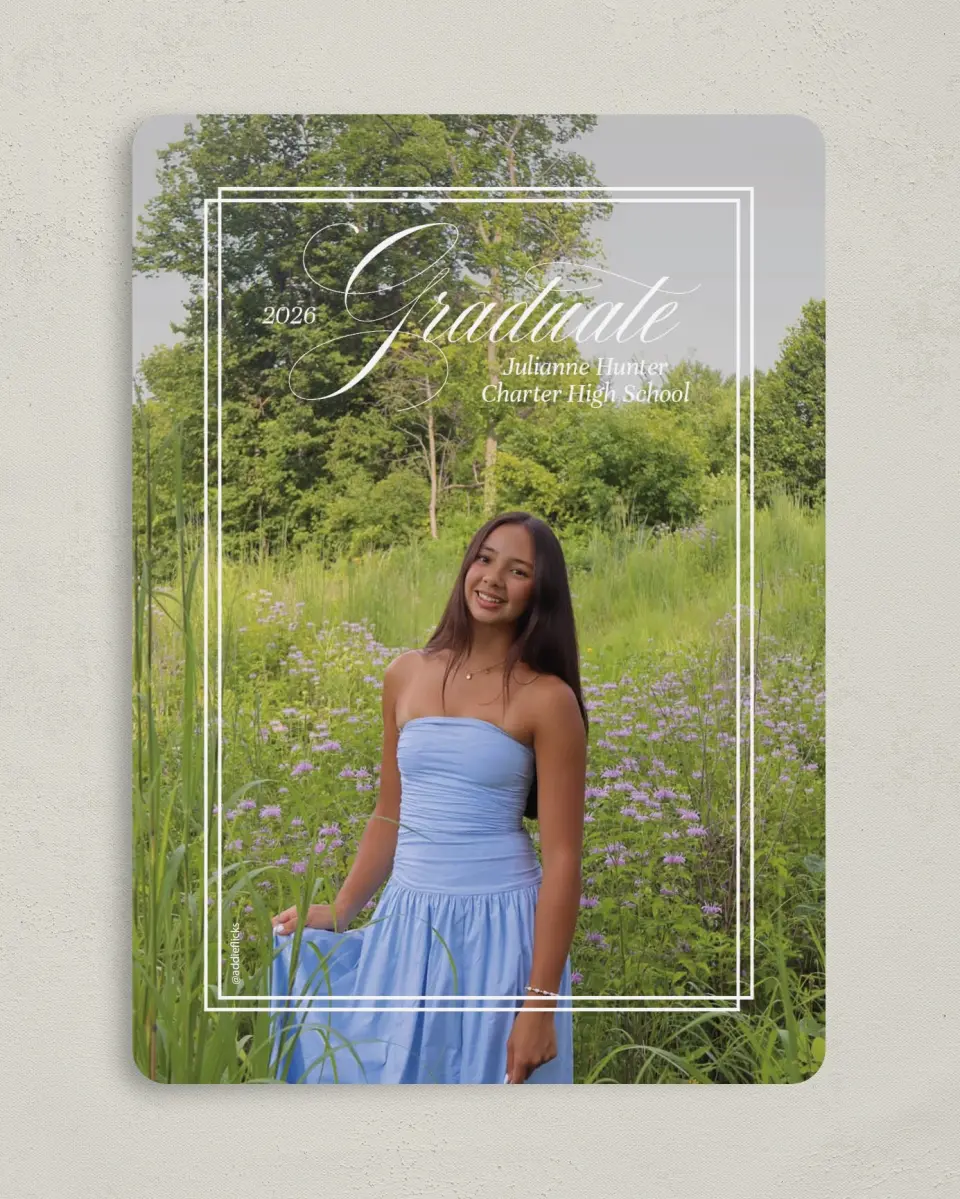 This is a 5" x 7" Graduation Announcement Card called Elegant Grad printed in full color on Premium Smooth paper