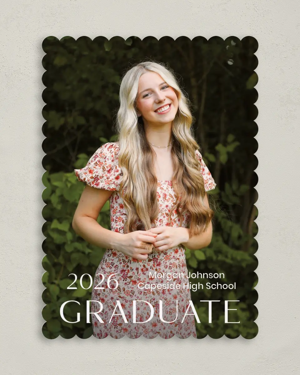 This is a 5" x 7" Graduation Announcement Card called Spotlight Grad printed in full color with Gold foil on Premium Smooth paper