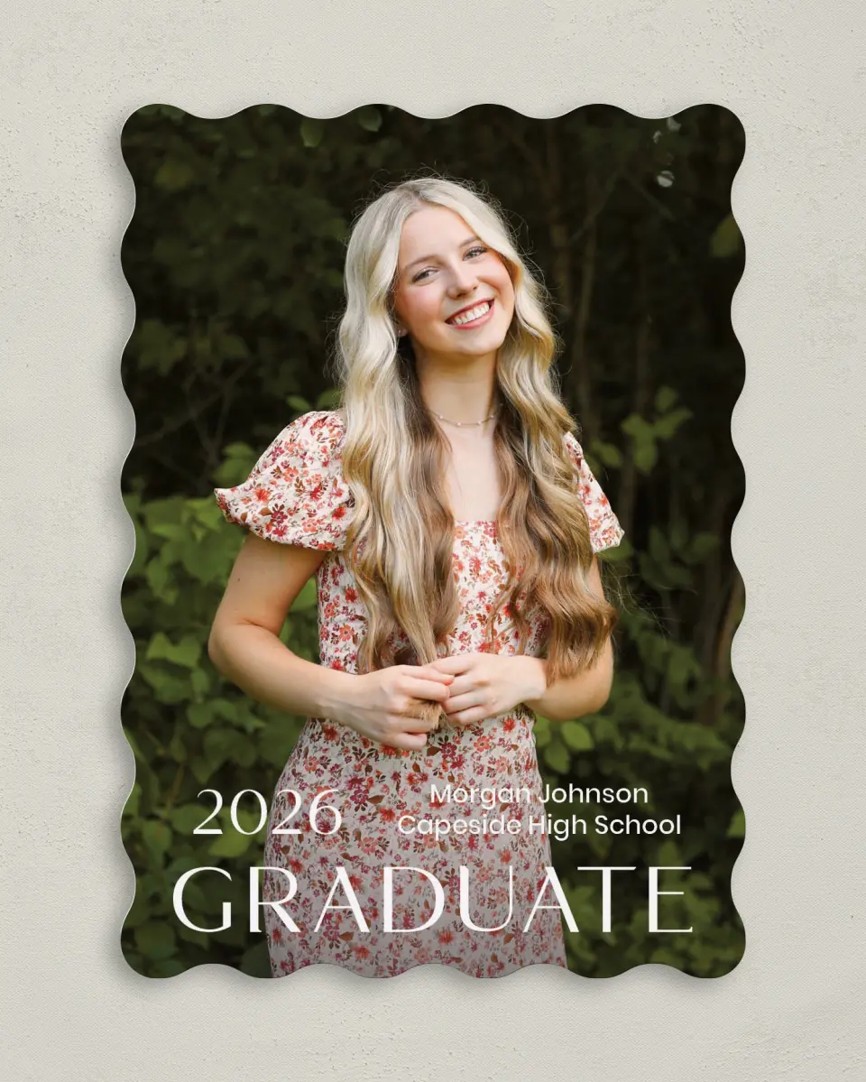 This is a 5" x 7" Graduation Announcement Card called Spotlight Grad printed in full color with Gold foil on Premium Smooth paper
