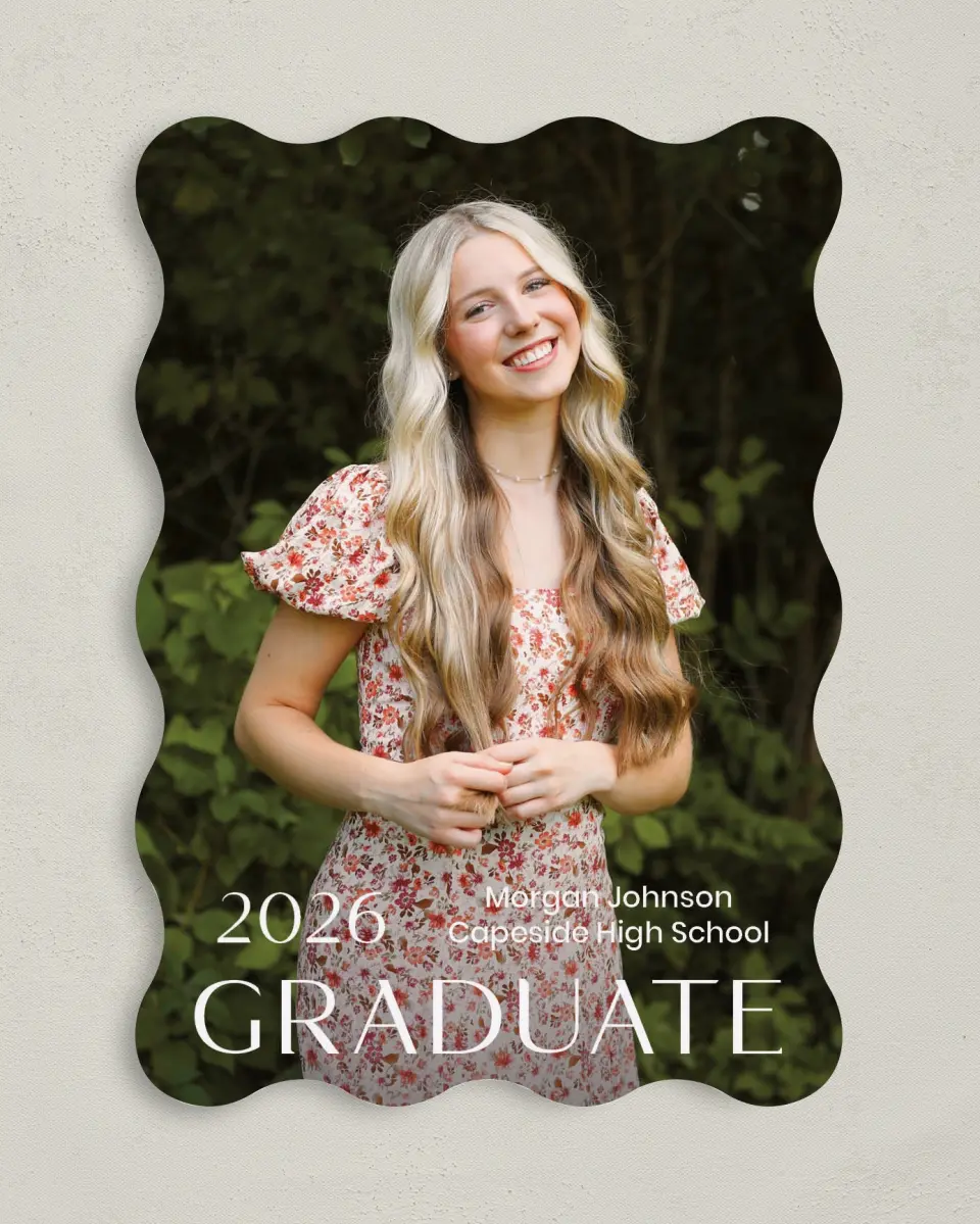This is a 5" x 7" Graduation Announcement Card called Spotlight Grad printed in full color with Gold foil on Premium Smooth paper