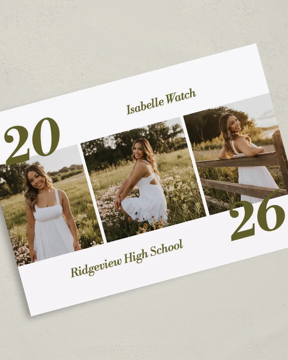 This is a 5" x 7" Graduation Announcement Card called Grad Year printed in full color on Premium Smooth paper