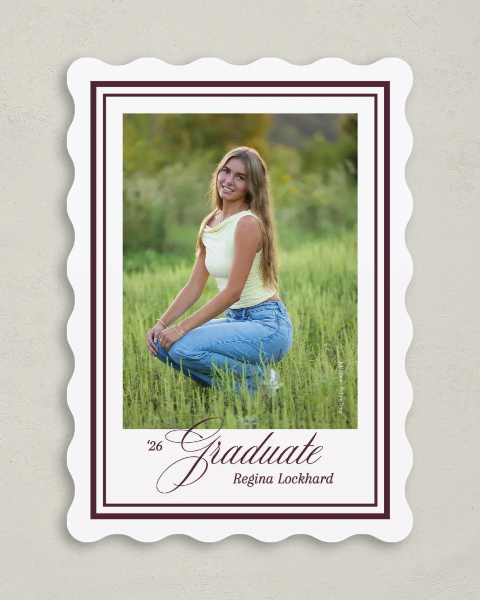This is a 5" x 7" Graduation Announcement Card called Timeless Frame printed in full color on Premium Smooth paper