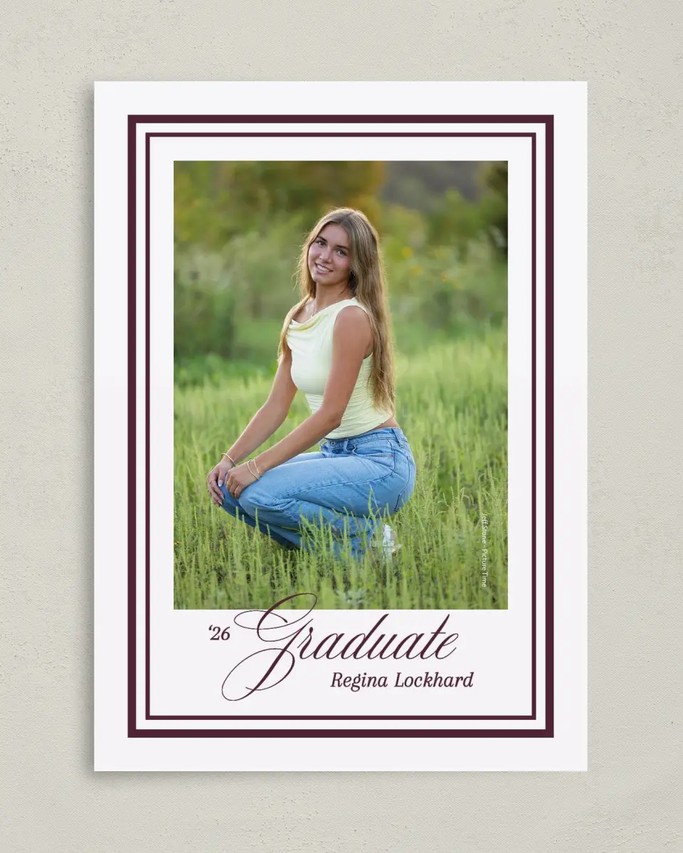This is a 5" x 7" Graduation Announcement Card called Timeless Frame printed in full color on Premium Smooth paper