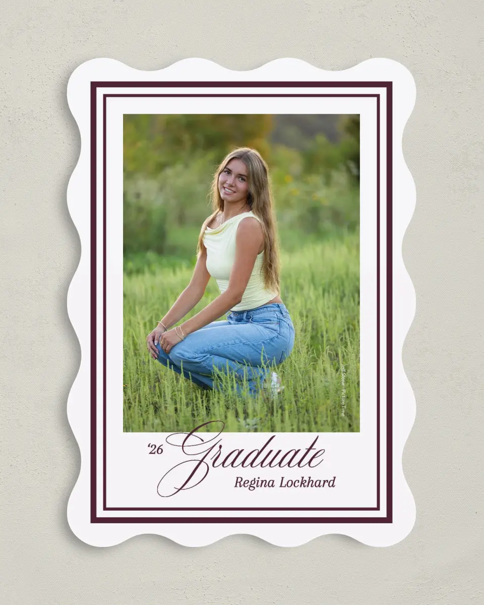 This is a 5" x 7" Graduation Announcement Card called Timeless Frame printed in full color on Premium Smooth paper
