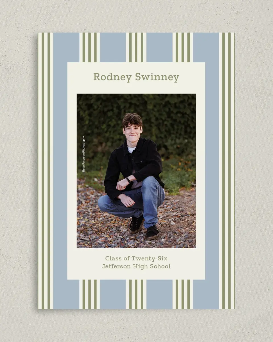 This is a 5" x 7" Graduation Announcement Card called Framed in Excellence printed in full color with Gold foil on Premium Smooth paper