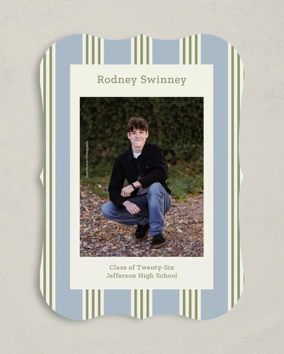 This is a 5" x 7" Graduation Announcement Card called Framed in Excellence printed in full color with Gold foil on Premium Smooth paper