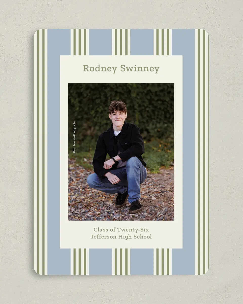 This is a 5" x 7" Graduation Announcement Card called Framed in Excellence printed in full color with Gold foil on Premium Smooth paper