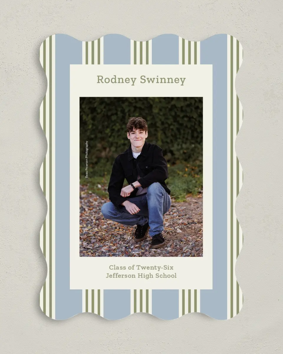This is a 5" x 7" Graduation Announcement Card called Framed in Excellence printed in full color with Gold foil on Premium Smooth paper