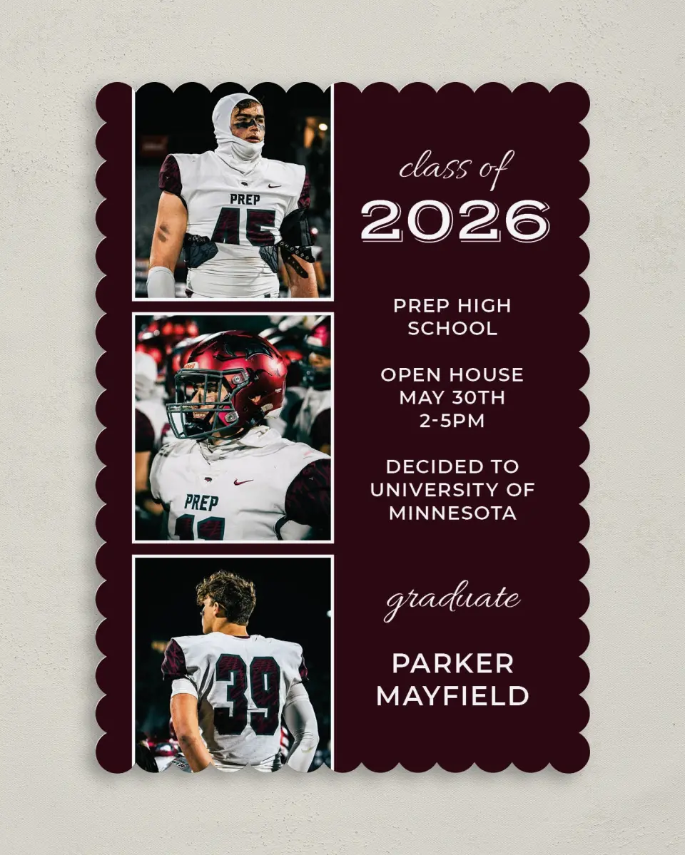 This is a 5" x 7" Graduation Announcement Card called All Star Graduate printed in full color with Gold foil on Premium Smooth paper