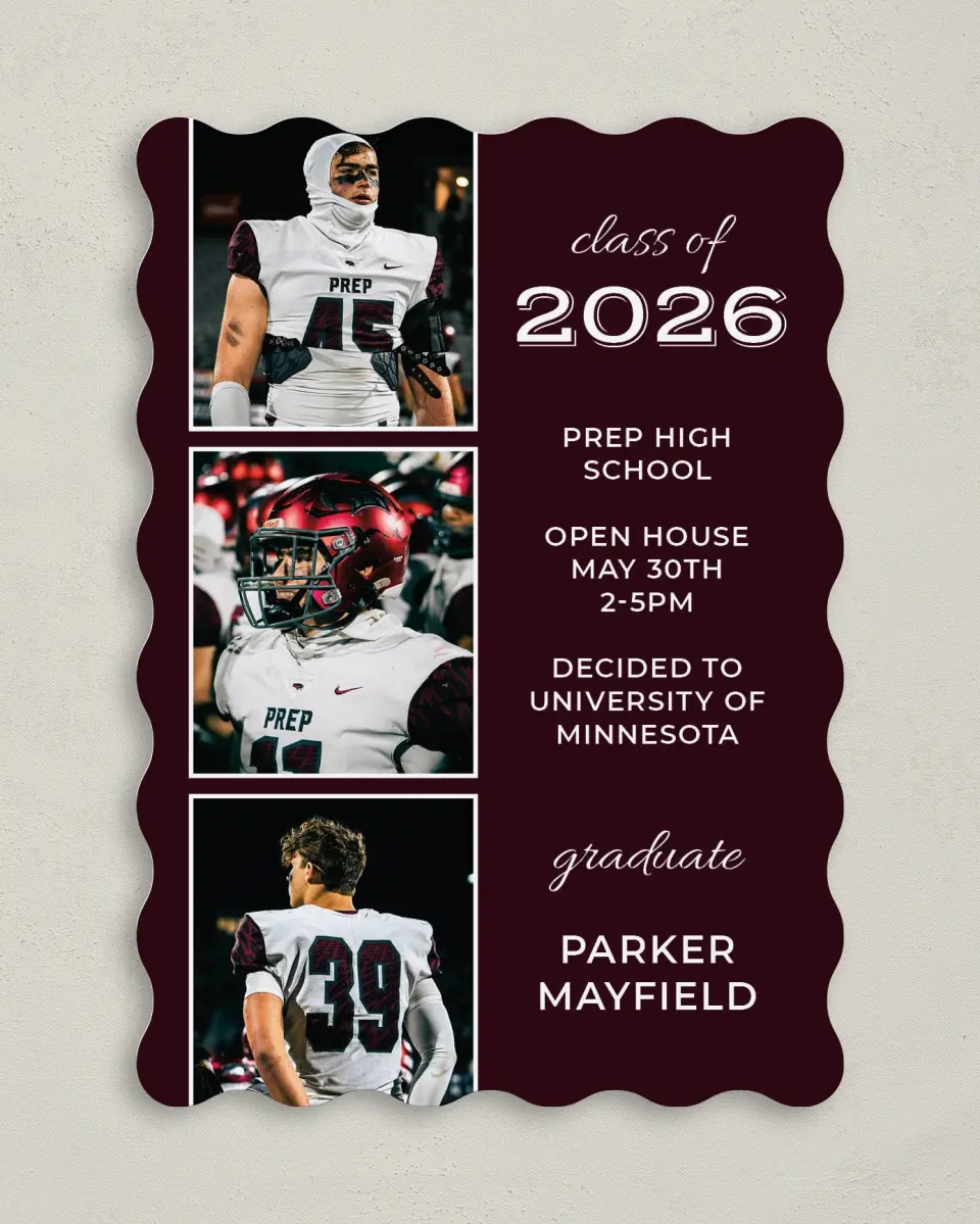 This is a 5" x 7" Graduation Announcement Card called All Star Graduate printed in full color with Gold foil on Premium Smooth paper