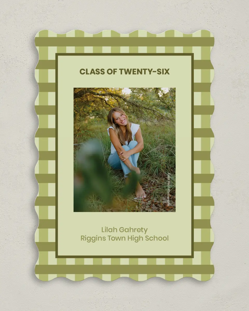 This is a 5" x 7" Graduation Announcement Card called Ivy Bound printed in full color with Gold foil on Premium Smooth paper
