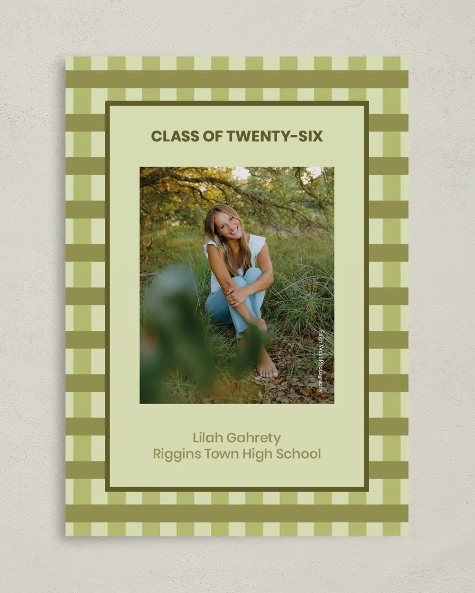 This is a 5" x 7" Graduation Announcement Card called Ivy Bound printed in full color with Gold foil on Premium Smooth paper