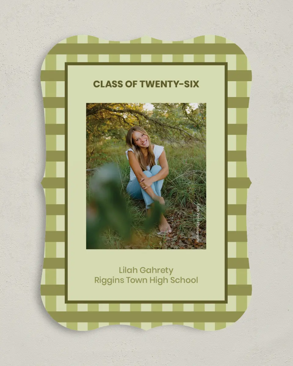 This is a 5" x 7" Graduation Announcement Card called Ivy Bound printed in full color with Gold foil on Premium Smooth paper