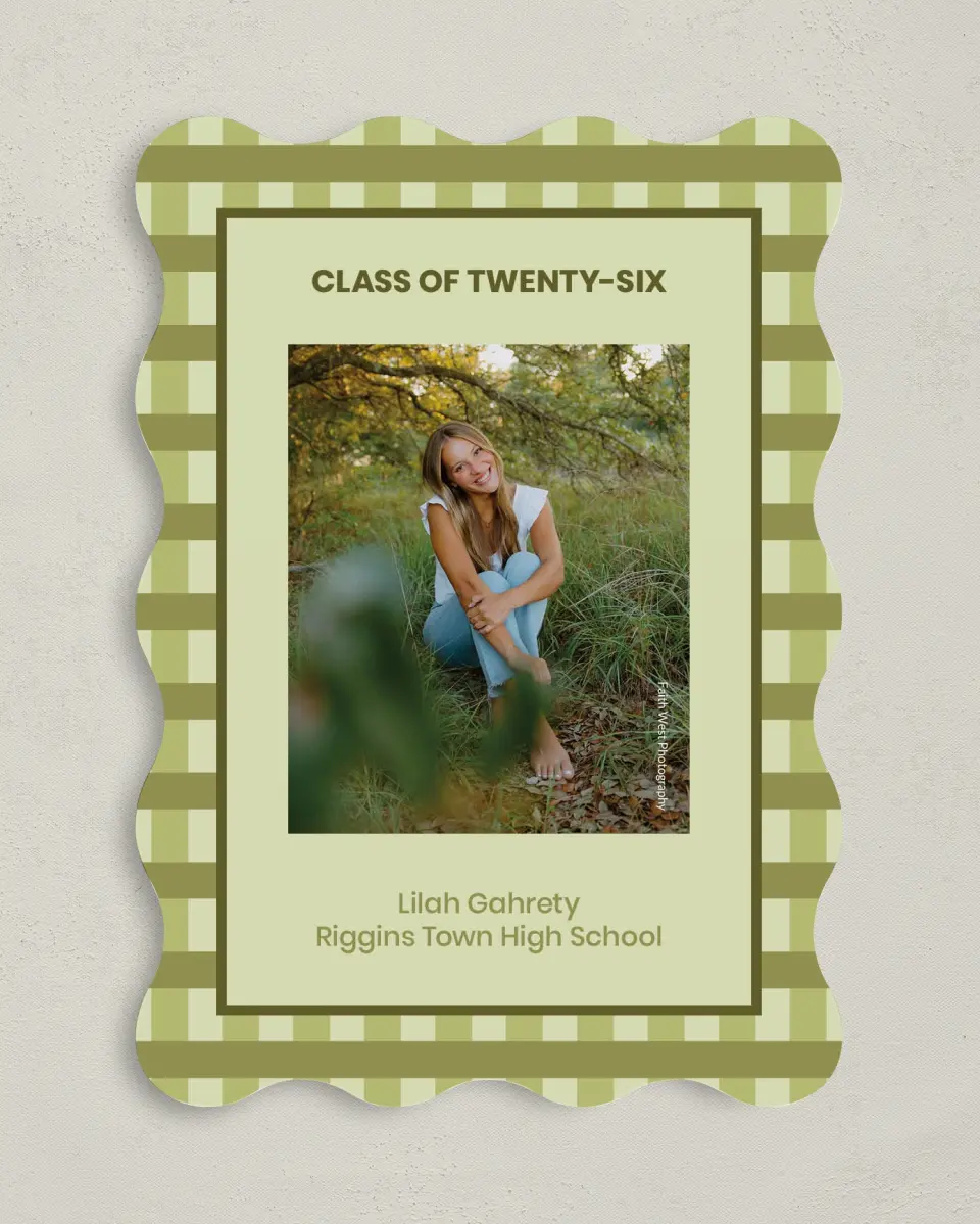 This is a 5" x 7" Graduation Announcement Card called Ivy Bound printed in full color with Gold foil on Premium Smooth paper