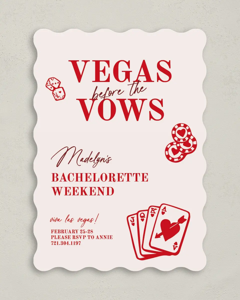This is a 5" x 7" Bachelorette Party Invitation called Vegas Before the Vows printed in full color on Premium Smooth paper