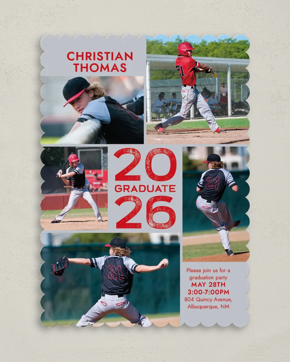 This is a 5" x 7" Graduation Announcement Card called Big Hitter printed in full color on Premium Smooth paper