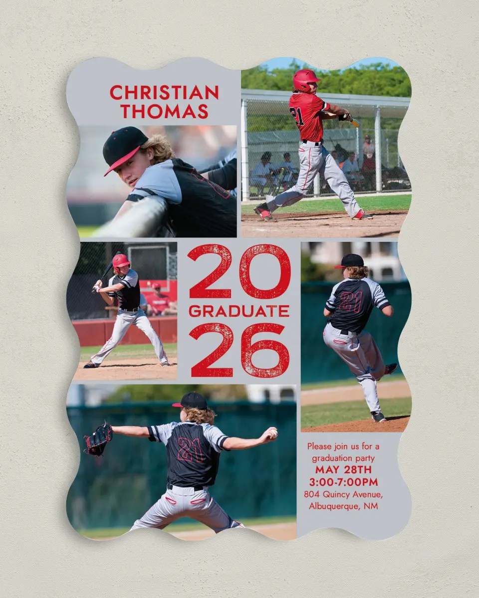 This is a 5" x 7" Graduation Announcement Card called Big Hitter printed in full color on Premium Smooth paper