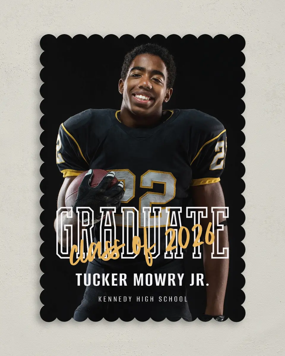 This is a 5" x 7" Graduation Announcement Card called Onward and Upward printed in full color on Premium Smooth paper