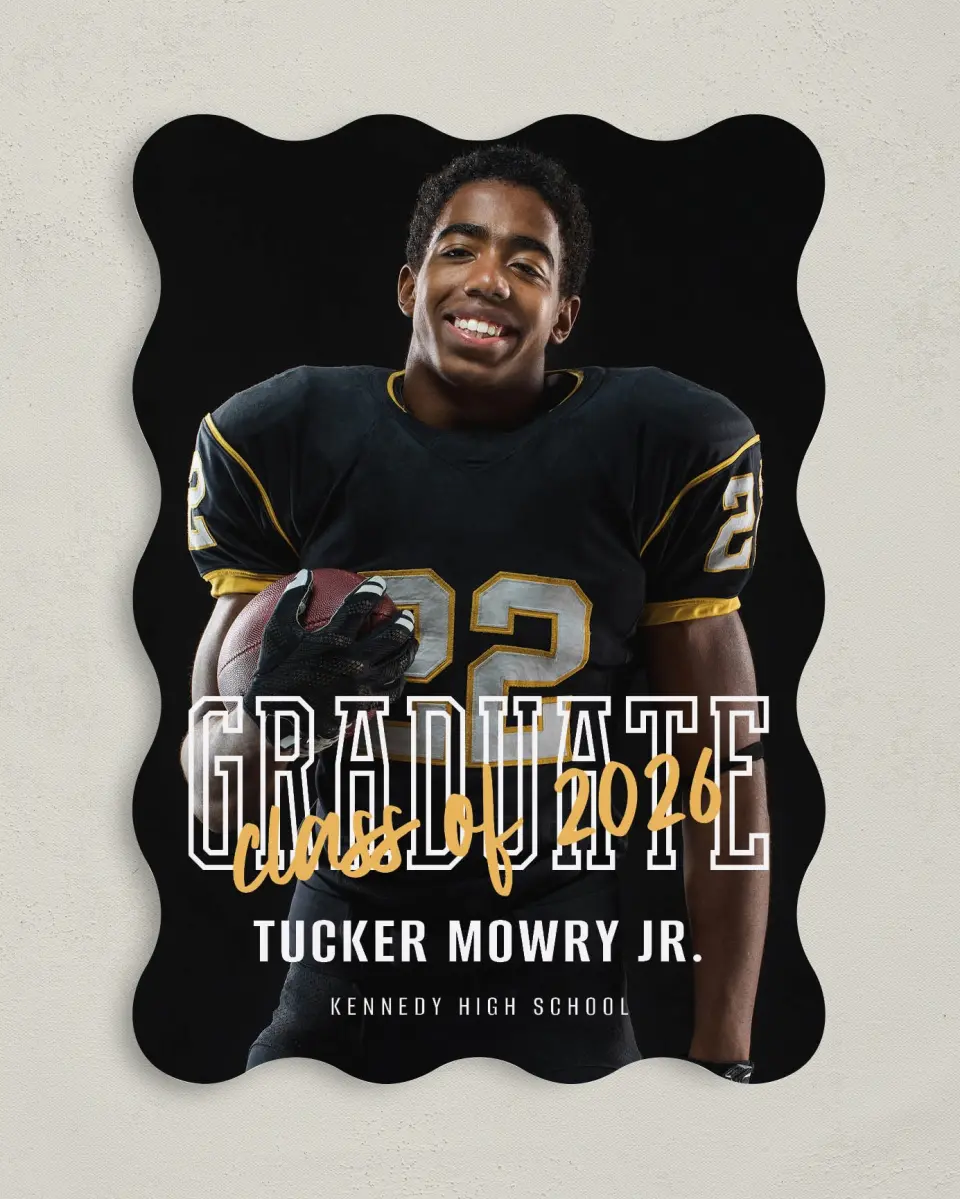 This is a 5" x 7" Graduation Announcement Card called Onward and Upward printed in full color on Premium Smooth paper