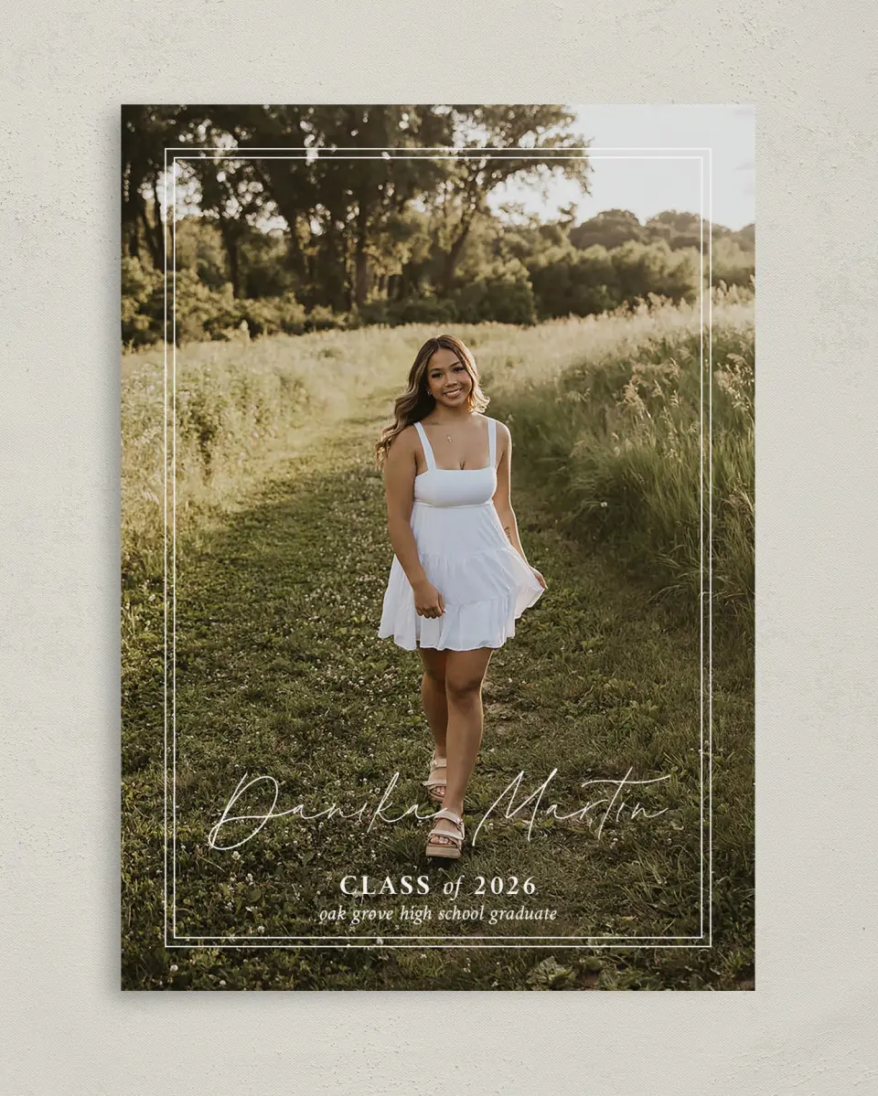 This is a 5" x 7" Graduation Announcement Card called Monumental Moment printed in full color on Premium Smooth paper