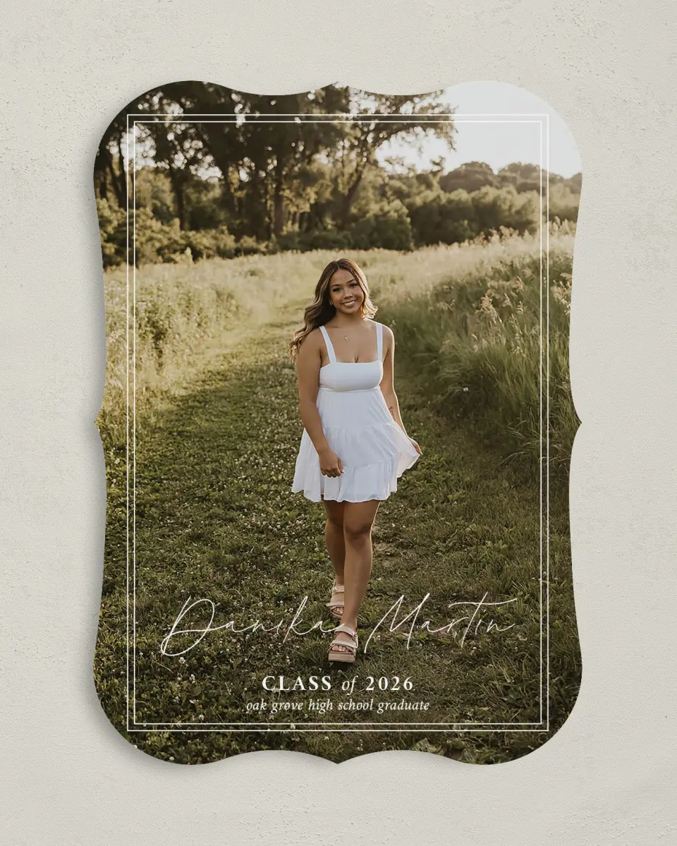 This is a 5" x 7" Graduation Announcement Card called Monumental Moment printed in full color on Premium Smooth paper