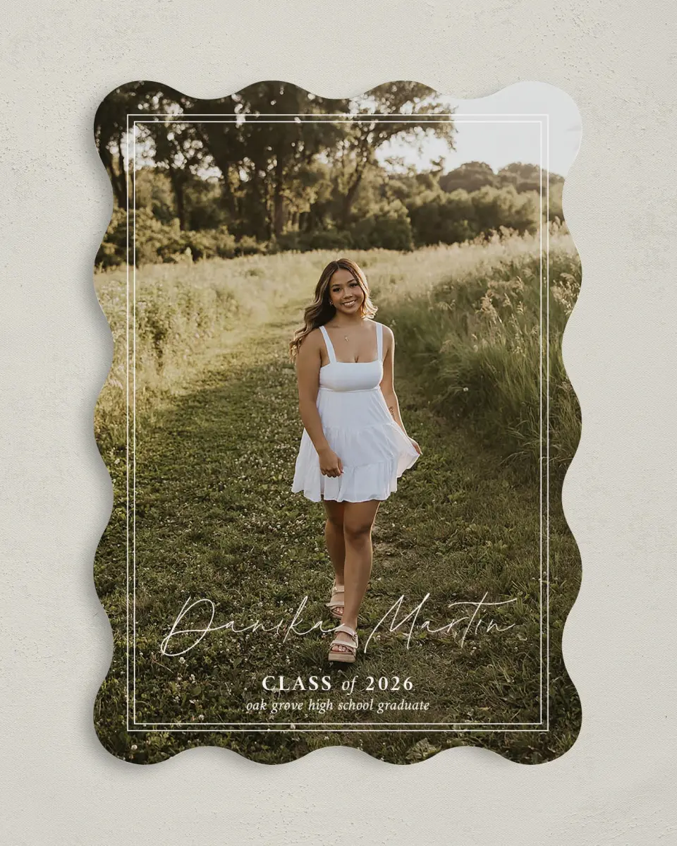 This is a 5" x 7" Graduation Announcement Card called Monumental Moment printed in full color on Premium Smooth paper