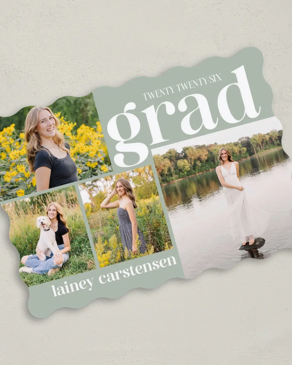 This is a 5" x 7" Graduation Announcement Card called Sweet Smiles printed in full color on Premium Smooth paper