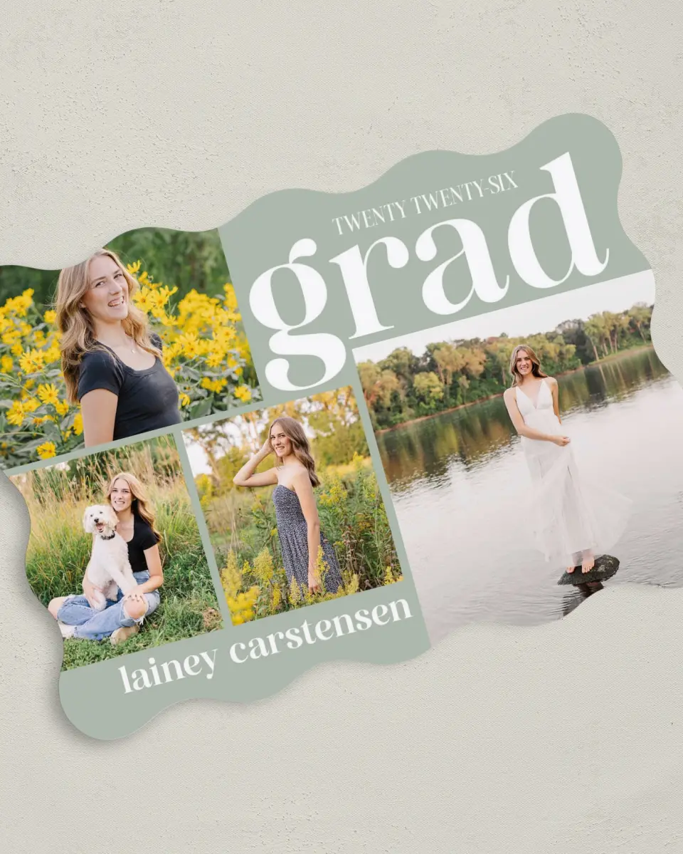 This is a 5" x 7" Graduation Announcement Card called Sweet Smiles printed in full color on Premium Smooth paper