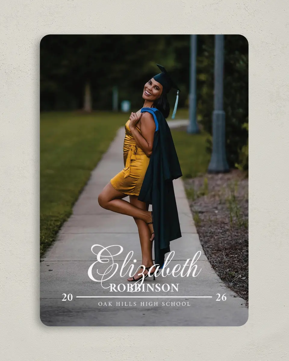 This is a 5" x 7" Graduation Announcement Card called The Right Path printed in full color on Premium Smooth paper