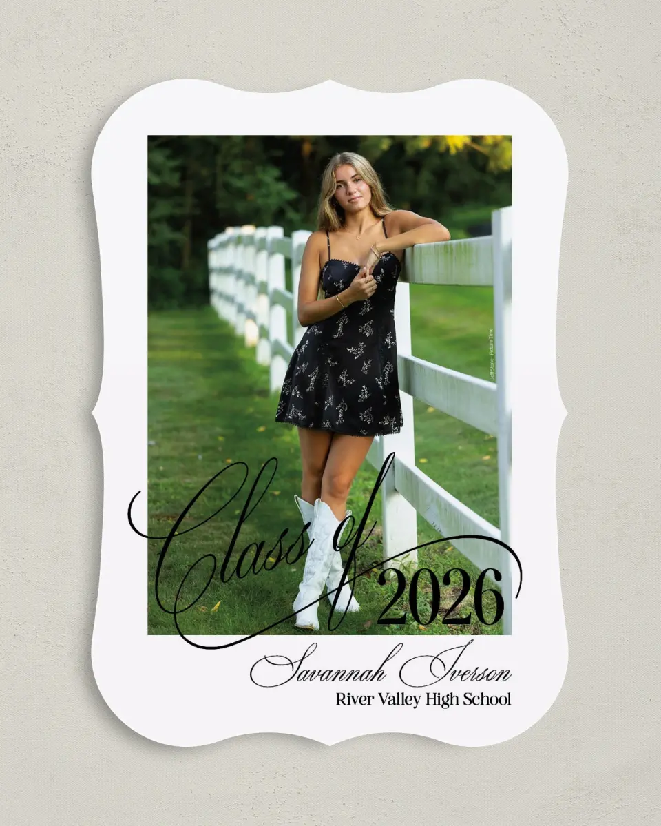This is a 5" x 7" Graduation Announcement Card called Smart & Classy printed in full color on Premium Smooth paper