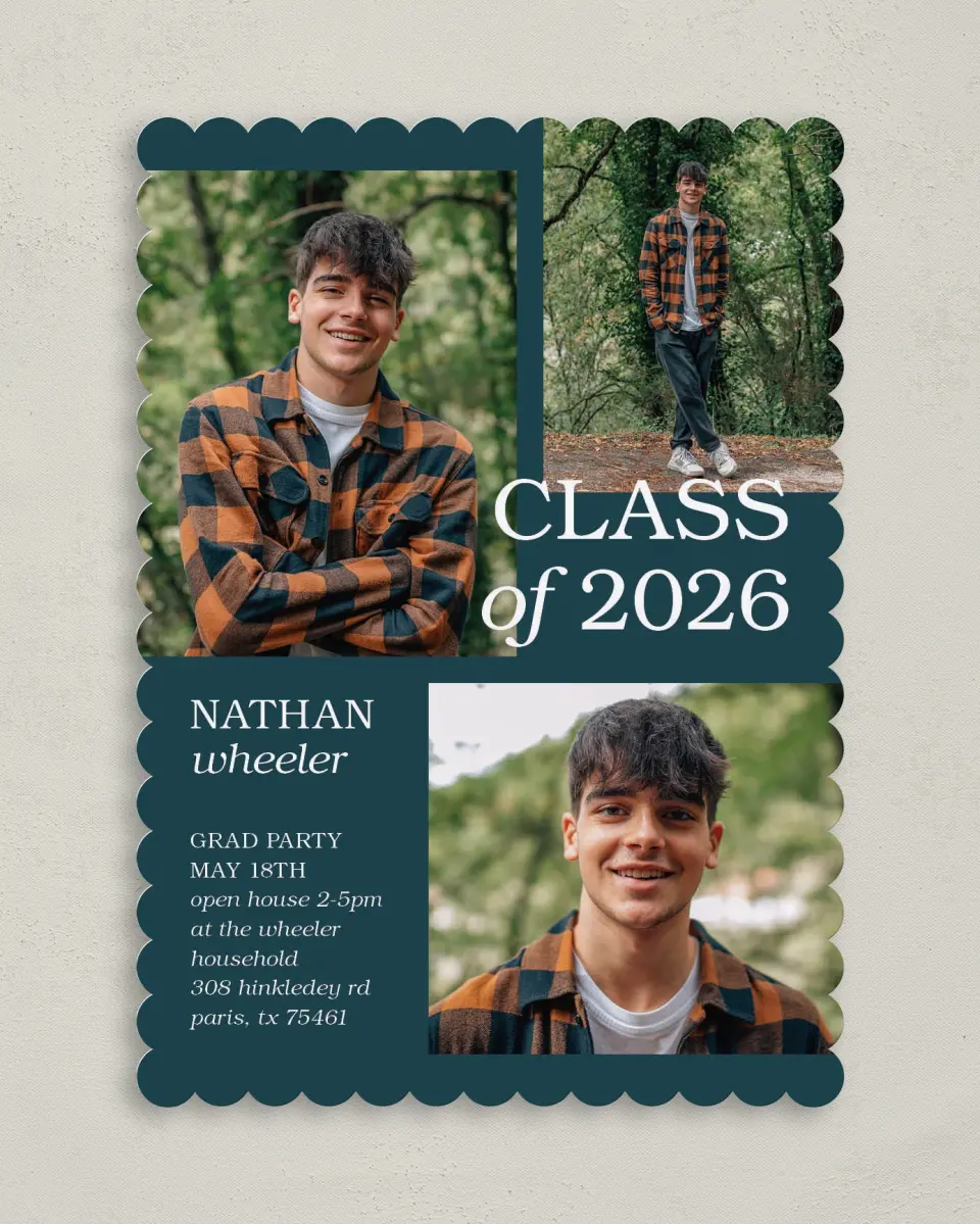 This is a 5" x 7" Graduation Announcement Card called Sky's the Limit printed in full color on Premium Smooth paper