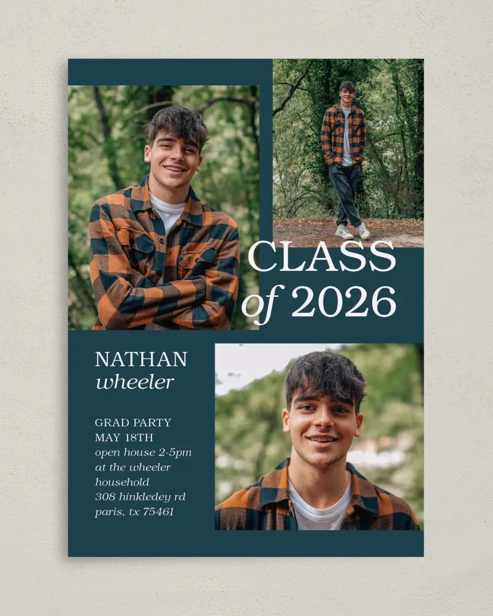 This is a 5" x 7" Graduation Announcement Card called Sky's the Limit printed in full color on Premium Smooth paper