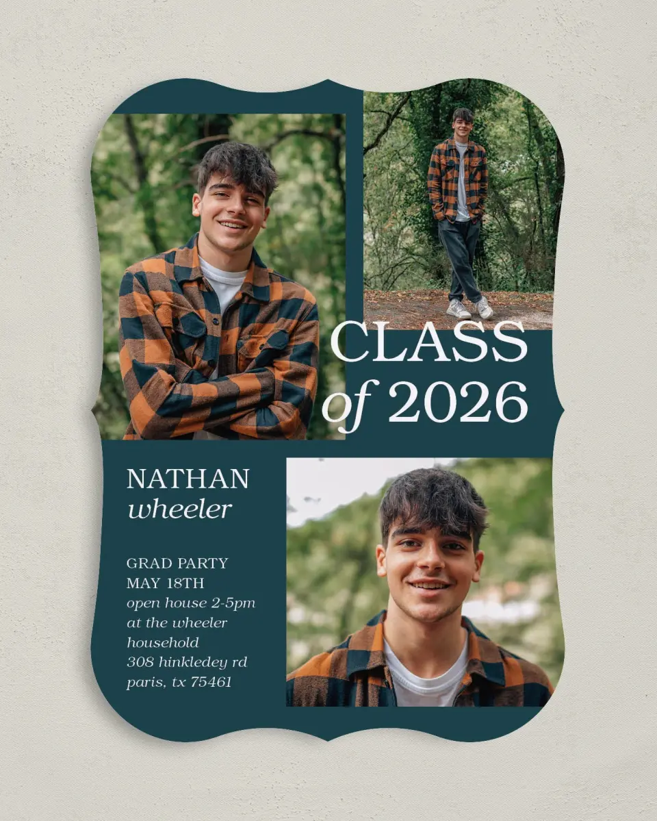 This is a 5" x 7" Graduation Announcement Card called Sky's the Limit printed in full color on Premium Smooth paper