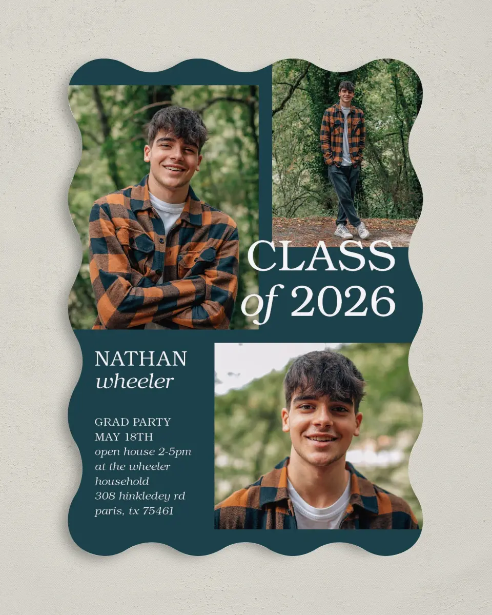 This is a 5" x 7" Graduation Announcement Card called Sky's the Limit printed in full color on Premium Smooth paper