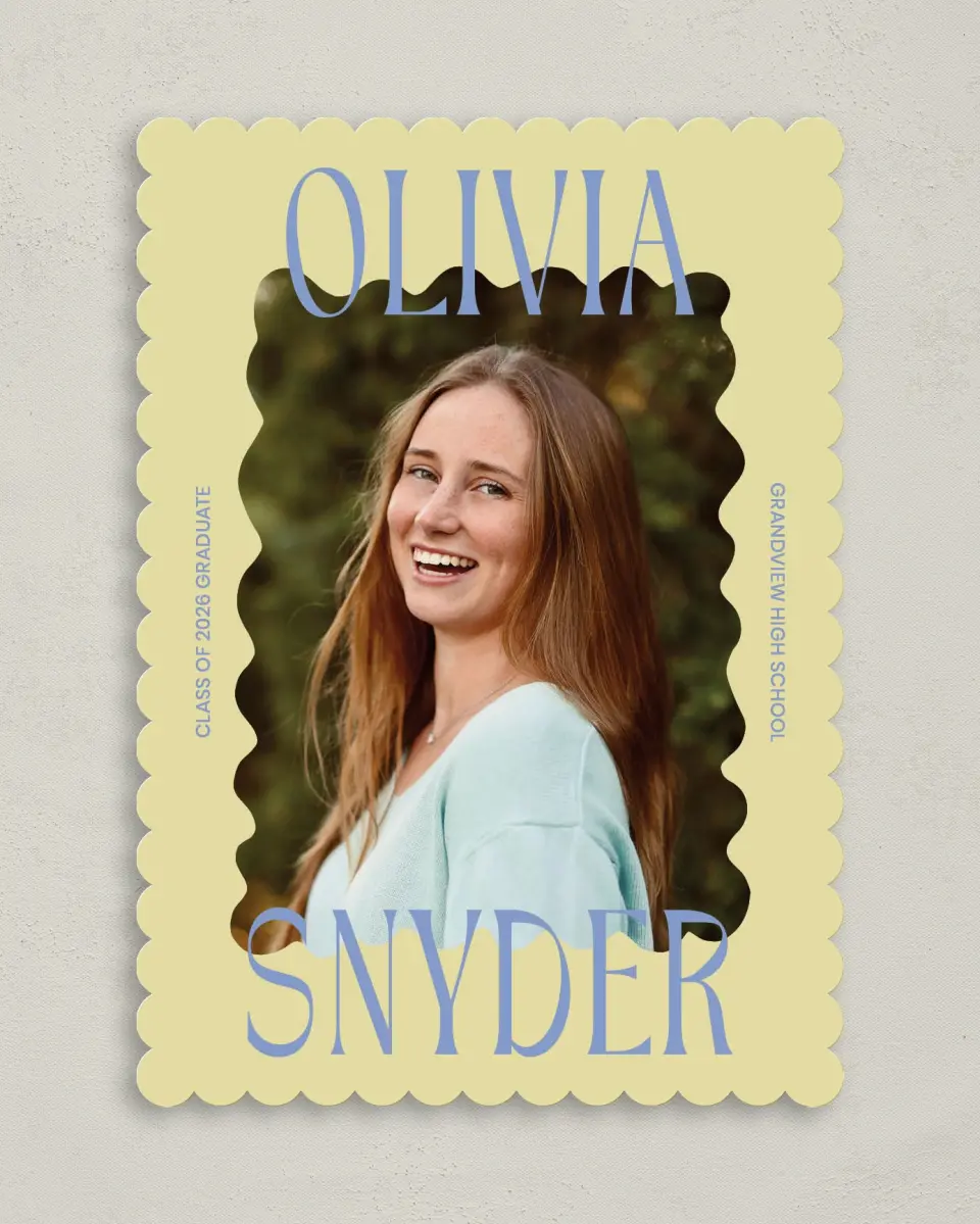 This is a 5" x 7" Graduation Announcement Card called Funky Colorful Cute printed in full color on Premium Smooth paper