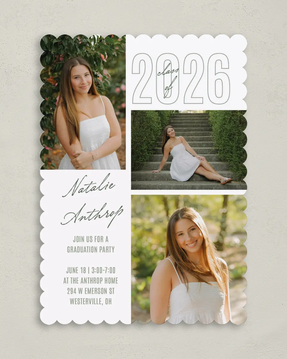 This is a 5" x 7" Graduation Announcement Card called Shining Brilliance printed in full color with Gold foil on Premium Smooth paper